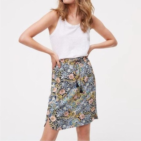 Ann Taylor LOFT Tapestry Floral Paisley Drawstring Skirt - Picture 1 of 10